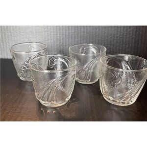 Set Of 4 Vintage MCM Wave Pattern Glasses Anchor Hocking Low Ball Barware
